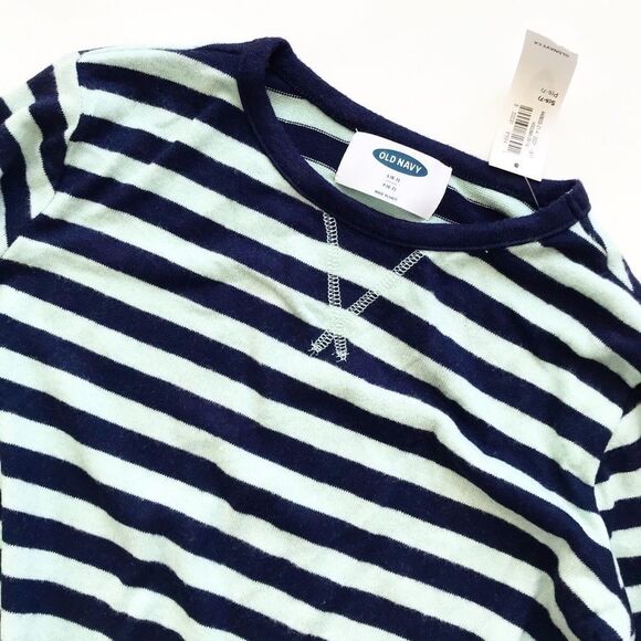 Old Navy NWT mint/navy plush front tie top S(6/7) - Picture 2 of 4